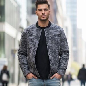 3.1 Phillip Lim Men's Grey Thick Quilted Embroidered Western Streetwear Jacket